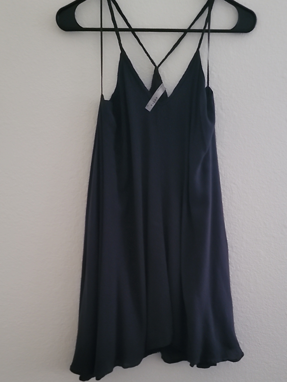 entro Navy Satin Slip Mini Dress with Crisscross Straps